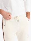 Men's sweatpants with piping and ribbing on the legs - cream V3 OM-PASK-0258