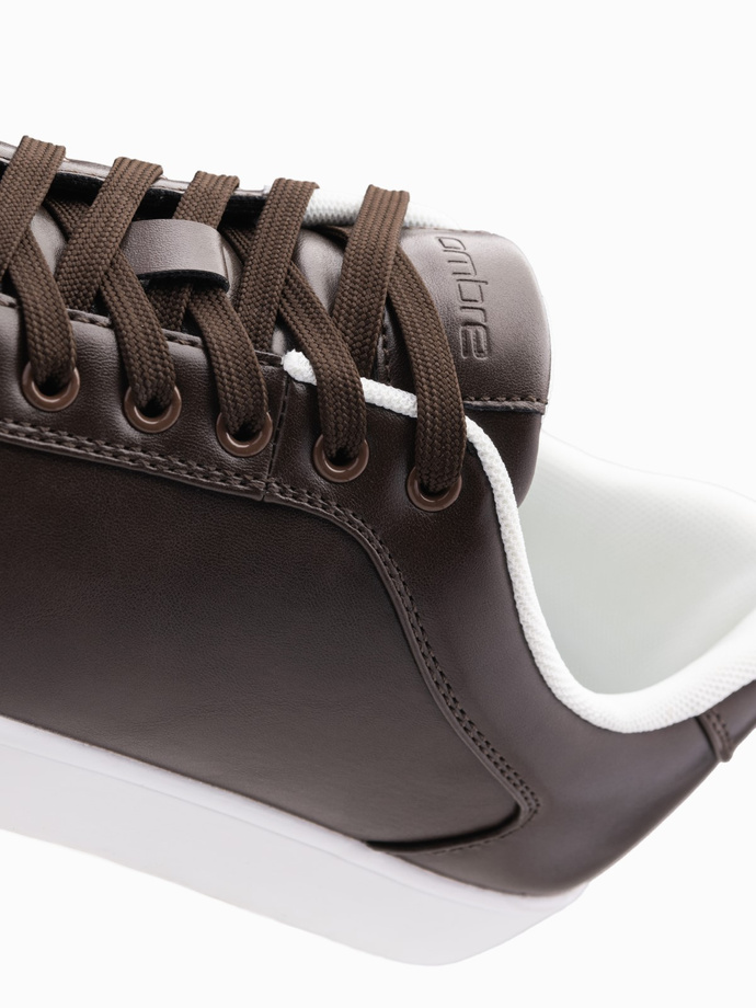 Męskie klasyczne buty sneakersy z wysoką podeszwą – ciemnobrązowe V2 OM-FOCS-0165