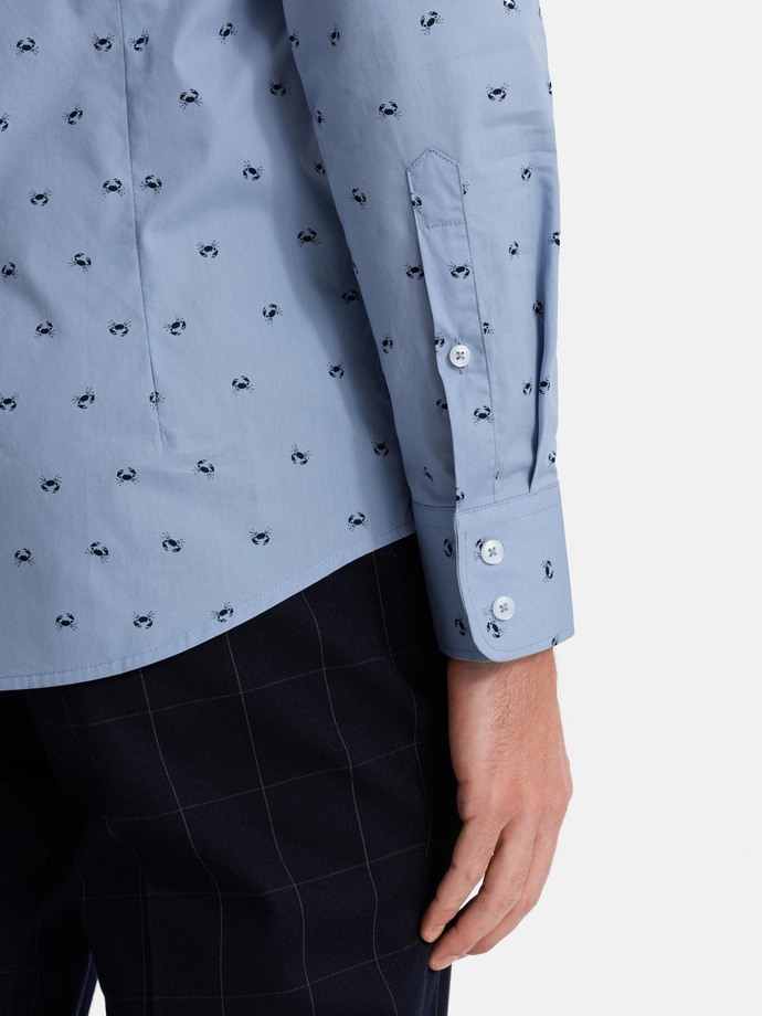 Klasyczna męska bawełniana koszula SLIM FIT w kraby - jasnoniebieska V6 OM-SHCS-0156