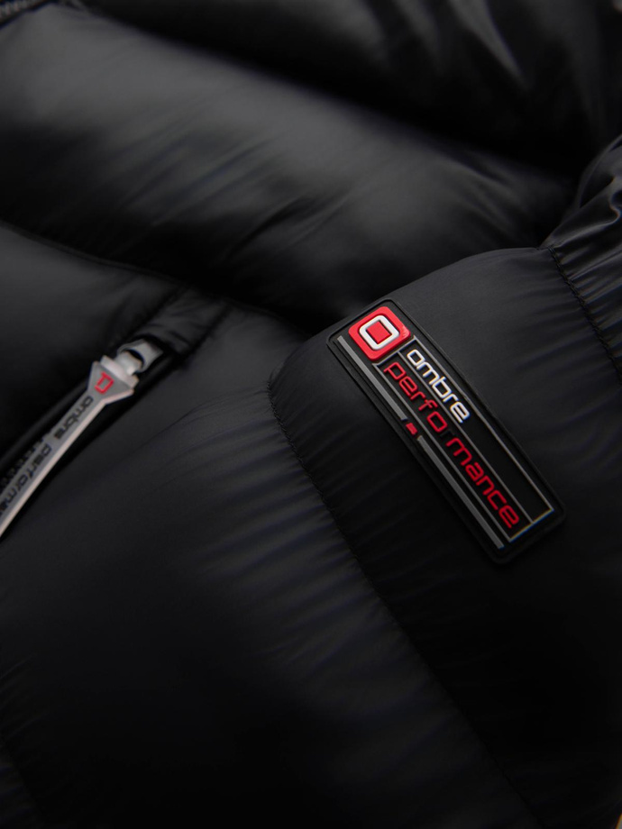 Modern quilted men's jacket of combined materials - black V1 OM-JAHP-0303