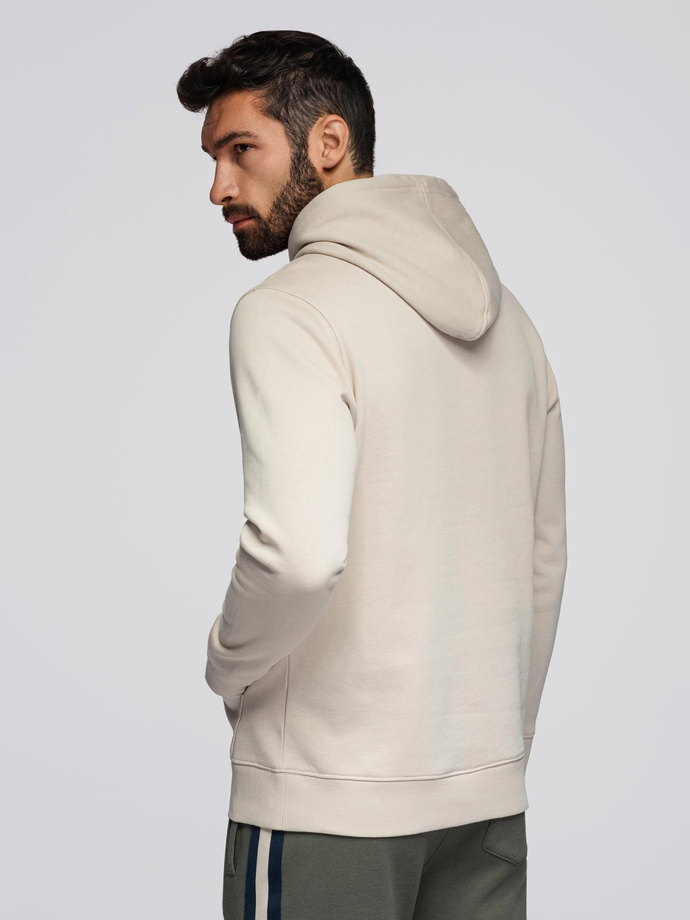 Men's BASIC kangaroo hooded sweatshirt - light beige V1 B1674
