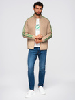 Washed men's sweatshirt with decorative stitching at the neckline - navy blue V4 OM-SSDS-0131