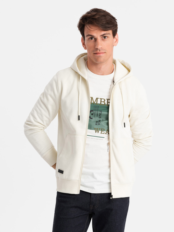 Męska rozpinana bluza dresowa BASIC – kremowa V5 OM-SSBZ-0160