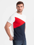 Tri-color men's cotton t-shirt - white and navy blue V3 OM-TSCT-0174