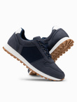 Patchwork shoes men's sneakers with combined materials - navy blue V6 OM-FOSL-0144
