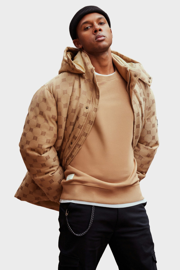 Men's jacquard patterned puffer jacket-brown V2 OM-JAHP-0195