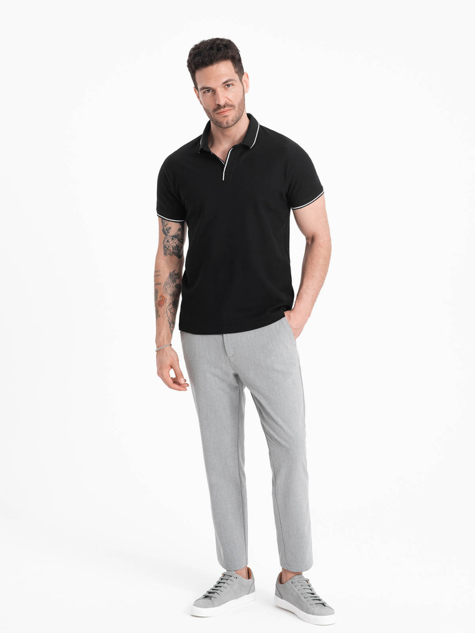 Men's pique knit polo shirt without buttons - black V2 OM-POSS-0110