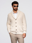 Men's cotton cardigan sweater with shawl collar - beige V2 OM-SWCD-0153