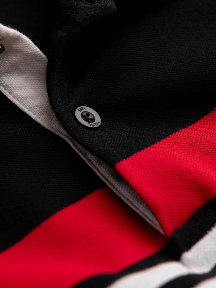 Men's fitted polo shirt with two-tone stripes - black V2 OM-POSS-0127