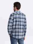 Flanelowa koszula męska w kratę - niebiesko-szara V1 OM-SHCS-0150