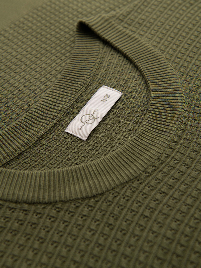 Structured men's sweater with round neckline - olive V1 OM-SWSW-0181