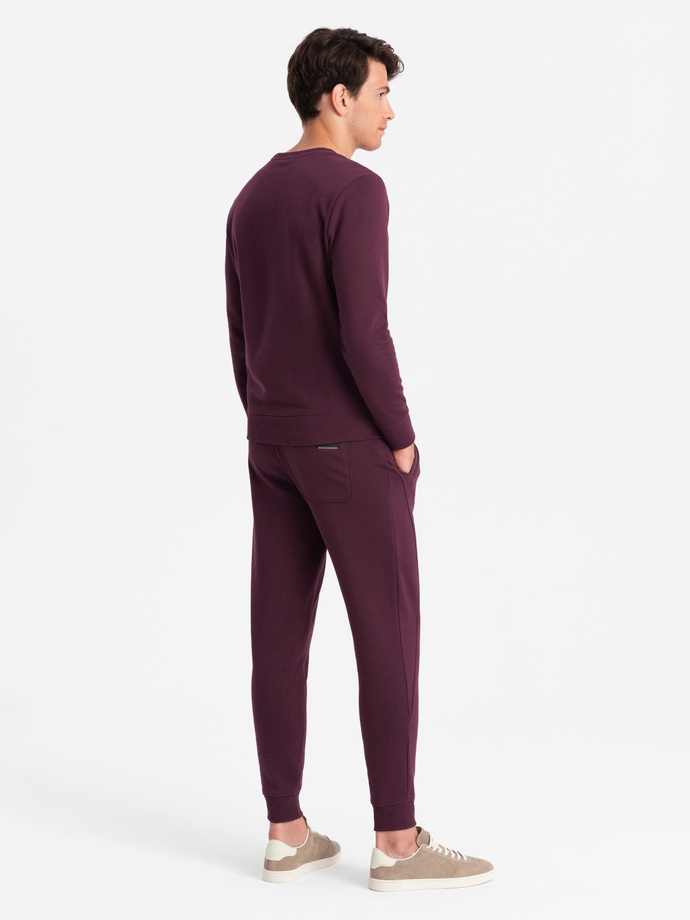 Dresowy bawełniany komplet męski BASIC bluza nierozpinana + joggery – bordowy V3 Z84