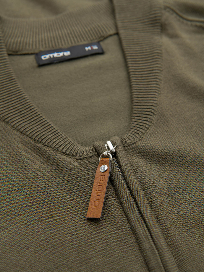 Men's sweater with viscose and spread neckline - olive V1 OM-SWZS-0124 