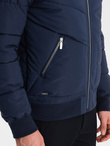 Men's quilted bomber jacket with metal zippers - navy blue V2 OM-JALP-0143