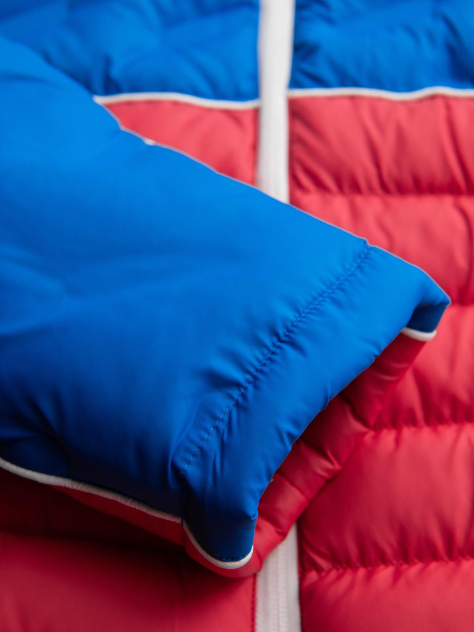 Men's quilted jacket with detachable hood - blue and red V1 OM-JALP-0206