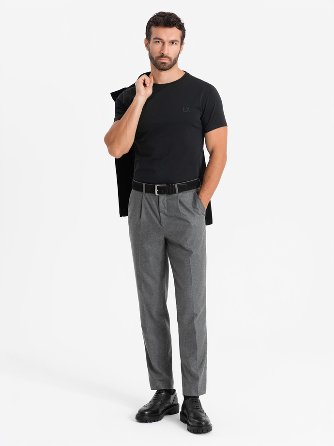 T-shirt męski SLIM FIT z elastanem i printem – czarny V1 OM-TSBC-0222 