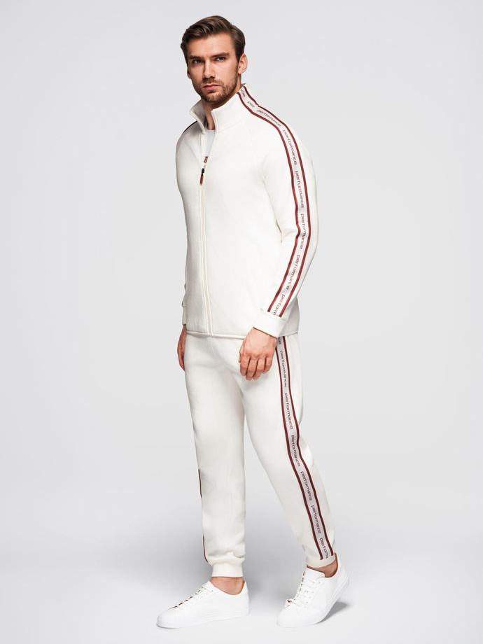 Washed men's sweatshirt with decorative stitching at the neckline - navy blue V4 OM-SSDS-0131
