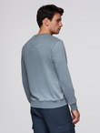 Washed men's sweatshirt with decorative stitching at the neckline - light blue V3 OM-SSDS-0131