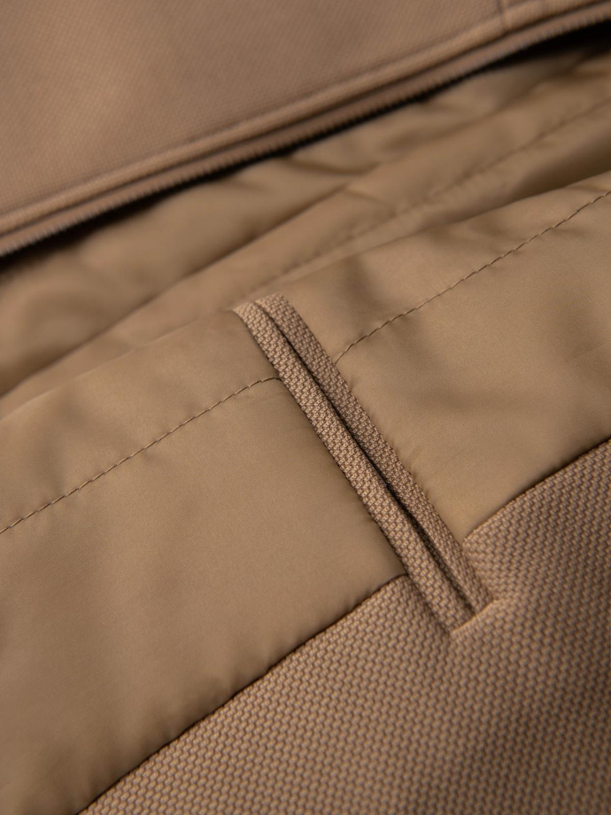 Men's coat with asymmetrical fastening and high collar - light brown V4 OM-COWC-0120
