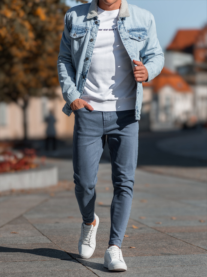 Men's denim pants without rubbing SLIM FIT - navy blue V4 OM-PADP-0148