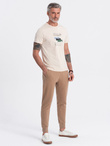 Spodnie męskie dresowe typu jogger - brązowe V2 OM-PABS-0173