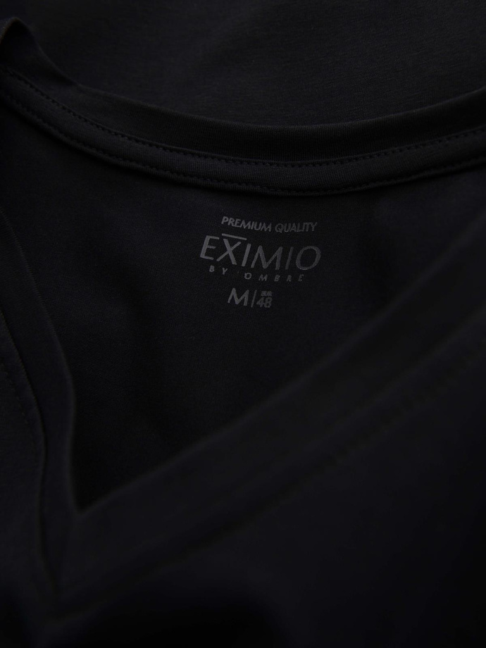 Longsleeve męski V-neck SLIM FIT z elastanem i printem – czarny V1 OM-LSBC-0123