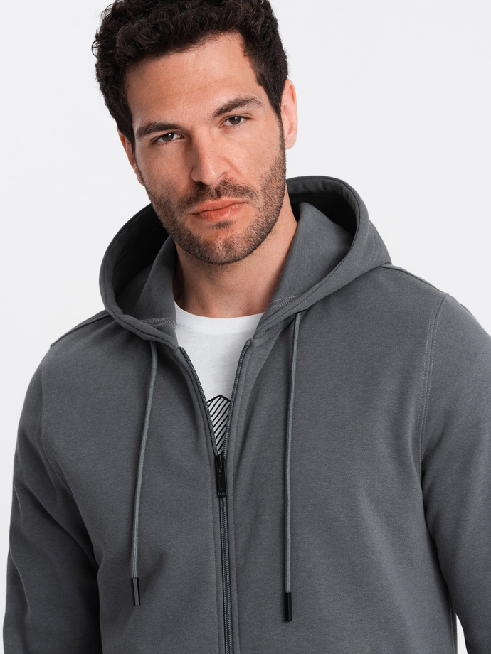 Rozpinana męska dresowa bluza BASIC – grafitowa V11 OM-SSBZ-0160