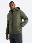 Men's quilted bomber jacket with high collar - dark olive green V3 OM-JALP-0140