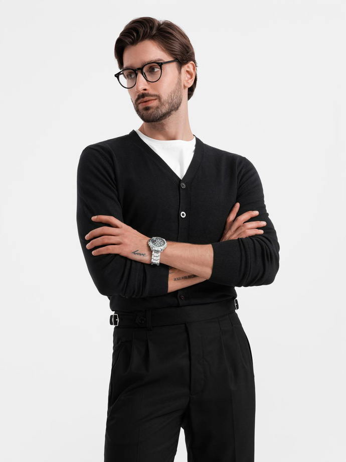 Monochrome knitted men's viscose cardigan - black V2 OM-SWCD-0126 
