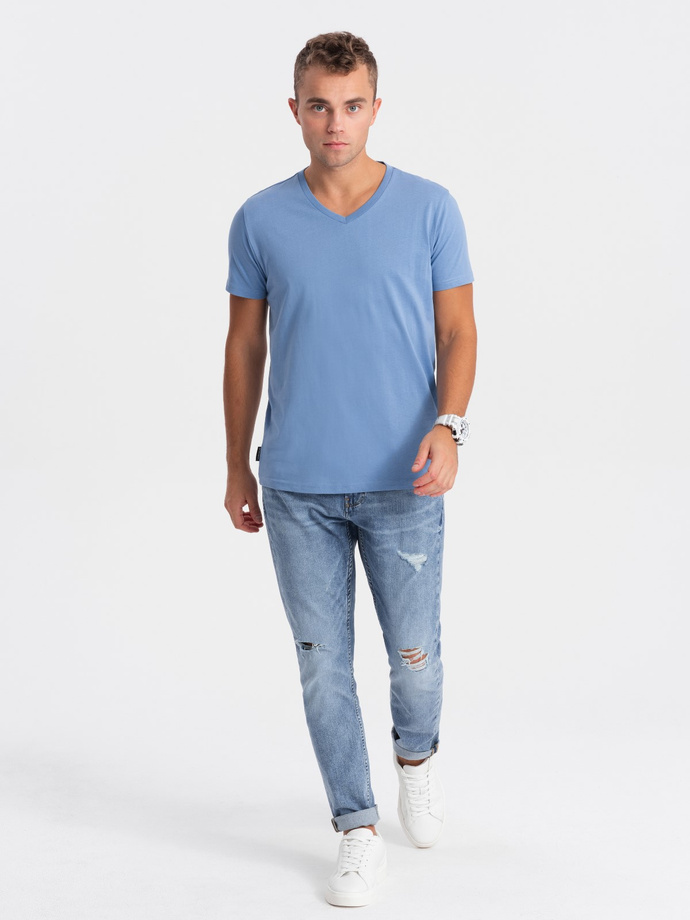 BASIC men's classic cotton T-shirt with a crew neckline - blue V5 OM-TSBS-0145