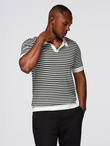 Men's knitted buttonless polo shirt with navy stripes - black and white V1 OM-POSS-0161