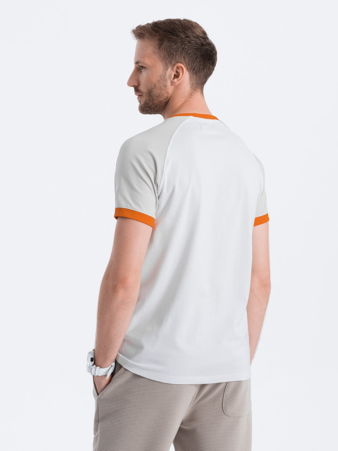 T-shirt męski bawełniany z reglanem - szaro-biały V2 S1623