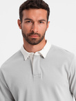 Bluza męska z białym kołnierzykiem polo - popielata V7 OM-SSNZ-0132