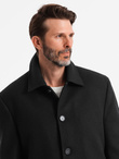 Men's long single-breasted coat with collar and undercoat - black V1 OM-COWC-0106