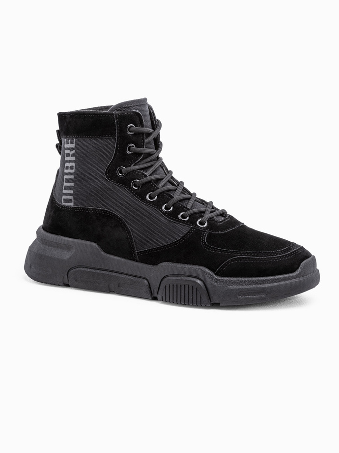 Męskie buty sneakersy za kostkę z rzeźbioną podeszwą – czarne V1 T392 