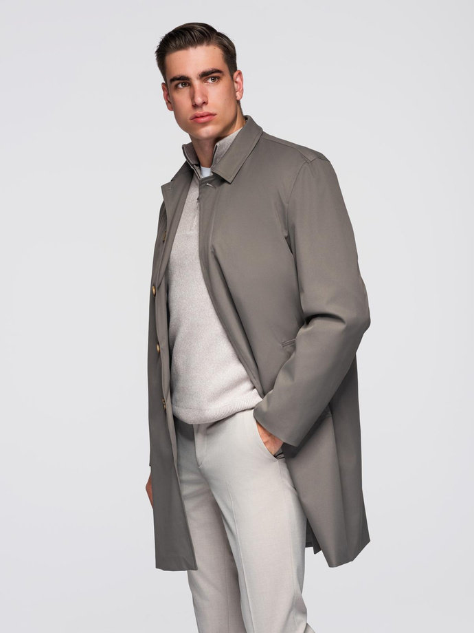 Men's insulated coat with hood and concealed zipper - black V1 OM-COWC-0110
