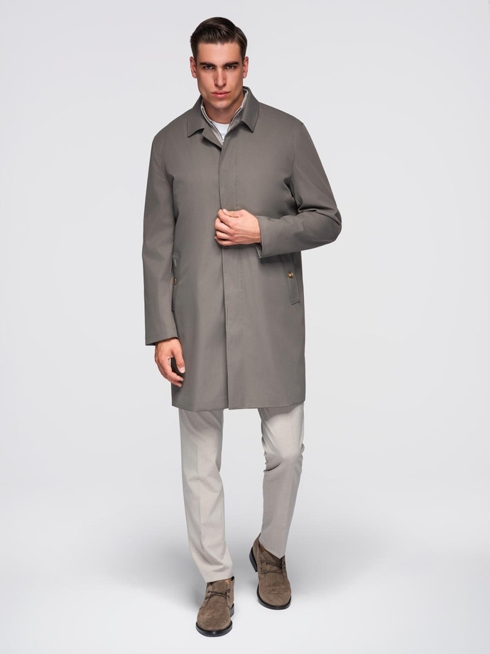 Men's insulated coat with hood and concealed zipper - black V1 OM-COWC-0110