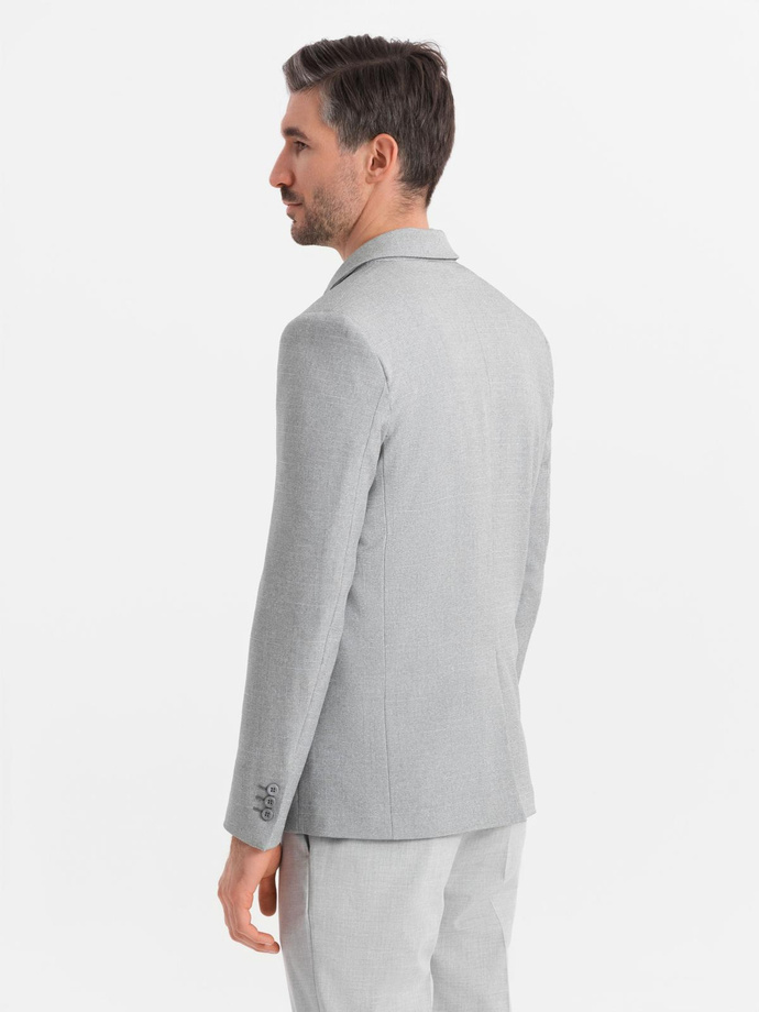 Marynarka męska elegancka z dekoracyjnymi guzikami na mankietach -  szara V2 OM-BLZB-0114