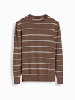 Męski sweter casualowy w poziome paski – brązowy V3 OM-SWSW-0143