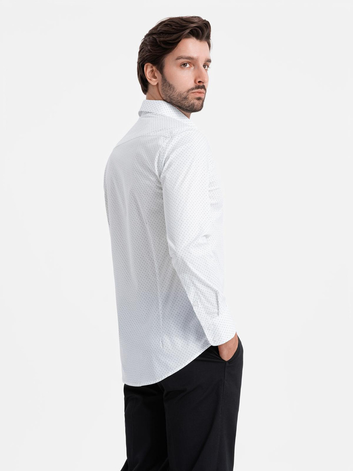 Bawełniana koszula męska w mikro wzór REGULAR FIT - biała V1 OM-SHCS-0152