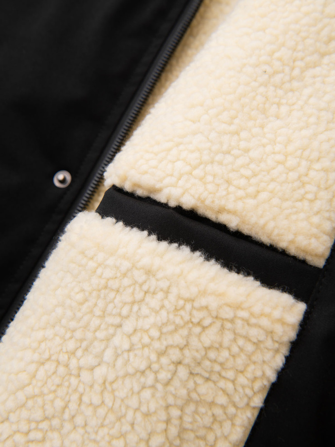 Men's long parka jacket with sheepskin - black V4 OM-JAPJ-0316