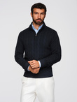 Knitted monochrome men's viscose cardigan - navy blue V1 OM-SWCD-0126