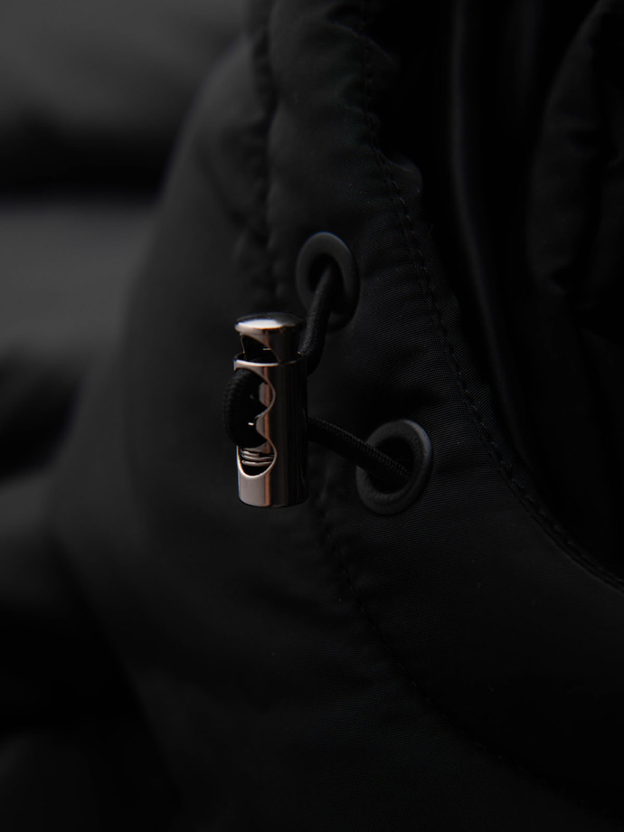 Men's quilted jacket with high collar and hood - black V1 OM-JALJ-0266