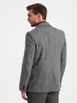 Men's casual blazer with decorative pin on lapel - grey melange V1 OM-BLZB-0120