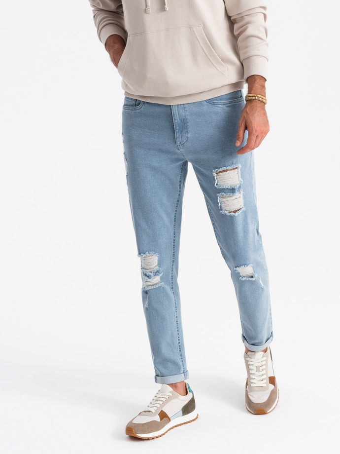 Wash men's TAPER FIT denim pants with rubbing - blue V1 OM-PADP-0163