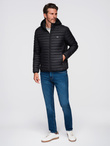 Men's quilted jacket with high zipped hood - black V1 OM-JAHP-0238