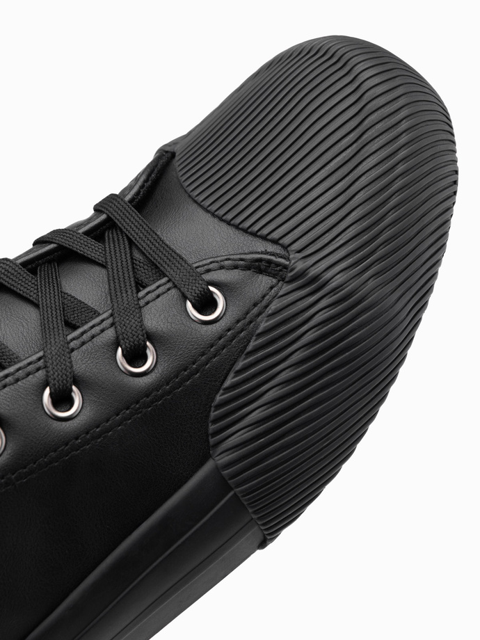 Męskie buty wysokie trampki z ozdobnym noskiem – czarne V1 OM-FOTH-0157