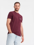 Męski t-shirt bawełniany z nadrukiem na kieszonce Ombre Streetstyle – bordowy V3 OM-TSCT-0108