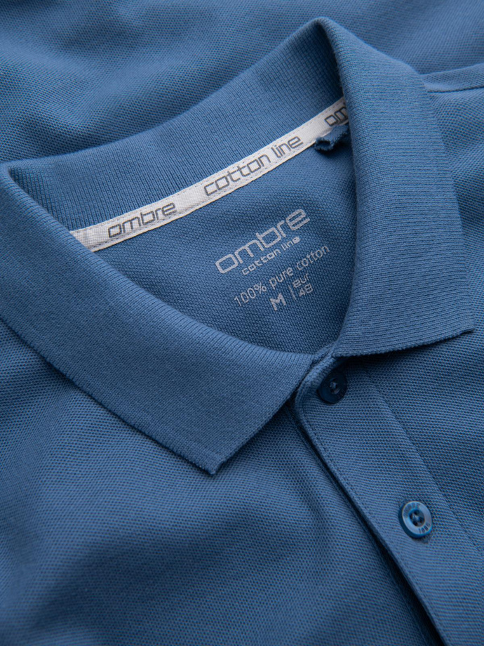BASIC men's single color pique knit polo shirt - blue V16 OM-POBS-0100