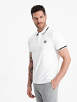 Men's elastane polo shirt with contrasting elements - white V1 OM-POSS-0123